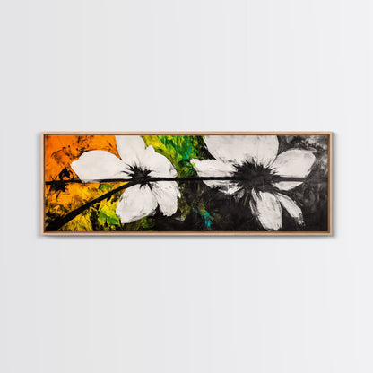 Floral Art, Black and White Flowers, Modern Botanical Art, Framed Canvas Print, Minimalist Wall Art, Bedroom Decor