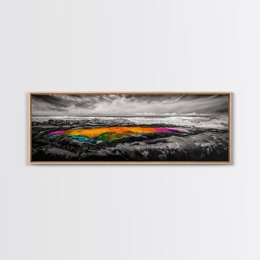 Vibrant Ocean Rock, Colorful Pool, Dramatic Sky, Canvas Print, Abstract Seascape, Modern Wall Art, Unique Art Piece, Living Room Decor