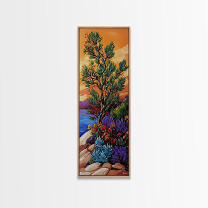 Sunset Tree, Wildflowers Desert, Canvas Print, Autumn sunset art, southwestern nature decor, boho fall home accent, canyon wall painting