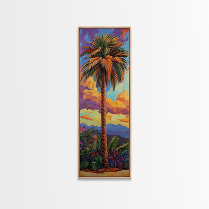 Palm, Tree, Sunset, Tropics - Canvas Print, Tropical Wall Decor, Vibrant Boho Art, Island Vibes, Living Room Accent, Palm Tree Painting