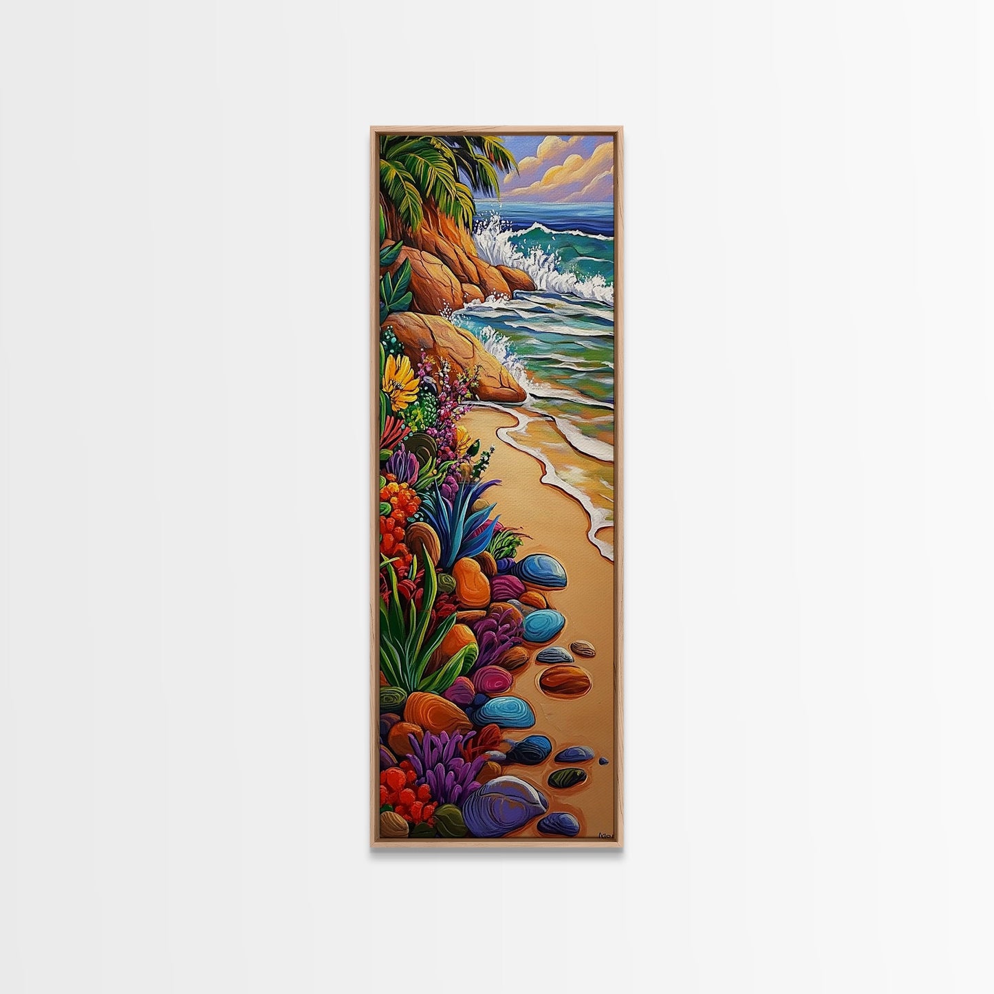 Beach, Plants, Vibrant, Tropical - Canvas Print, Colorful Coastal Art, Tropical Wall Decor, Boho Beach House Accent, Summer Canvas Piece