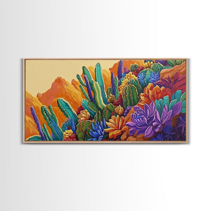 Cactus Desert, Wild, Garden, Colorful Wild Cactus Garden Canvas Print, Southwestern Desert Wall Art, Dining Room Decor, Boho Art Print