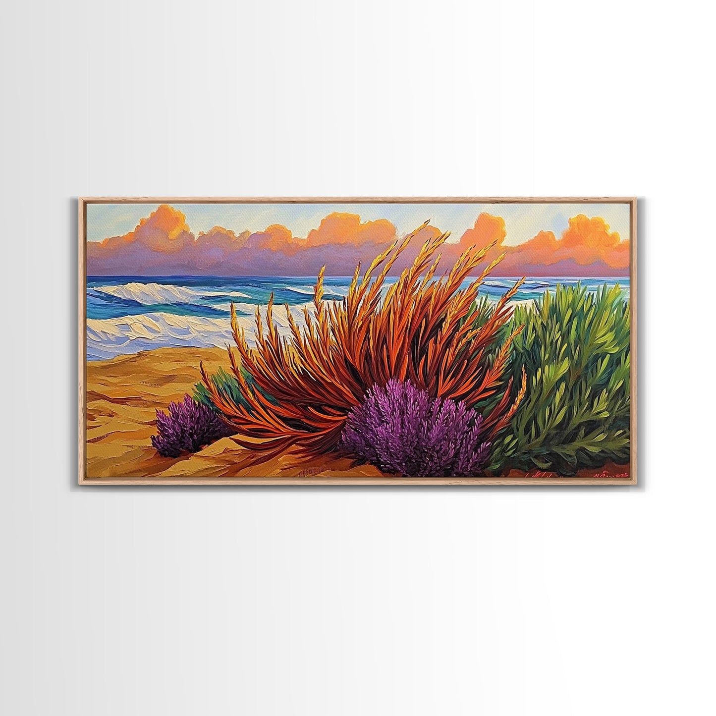 Beach, Sunset, Grasses, Coastal, Canvas Print, Tropical coastal wall art, desert beach boho art, modern bathroom art, hallway decor
