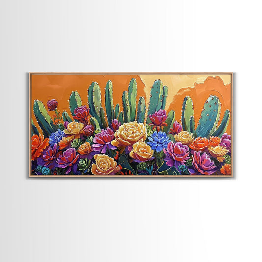 Cactus Flower, Bloom, Garden, Framed Canvas Print desert botanical artwork Kitchen Wall Art boho floral art vibrant home accent