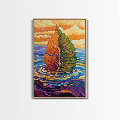 Autumn Leaf, Nature, Floating, Framed Canvas Print, floating leaf wall art, nature inspired canvas print, cozy Fall living room decor