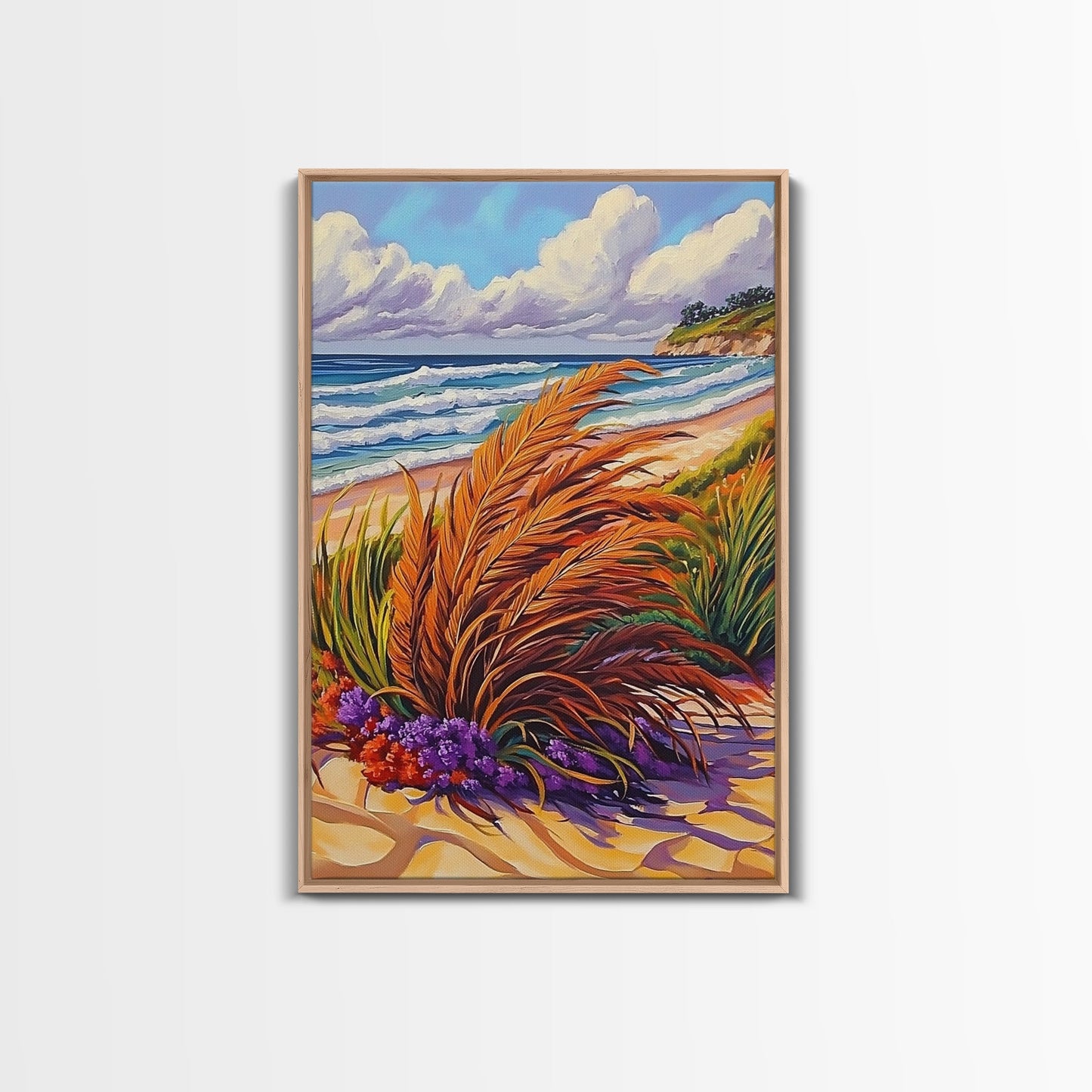 Ocean Dune, Grass, Coastal Beach Landscape Wall Decor, Nature Lover Gift, Living Room Wall Art, Boho Style Framed Canvas Print