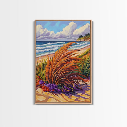 Ocean Dune, Grass, Coastal Beach Landscape Wall Decor, Nature Lover Gift, Living Room Wall Art, Boho Style Framed Canvas Print