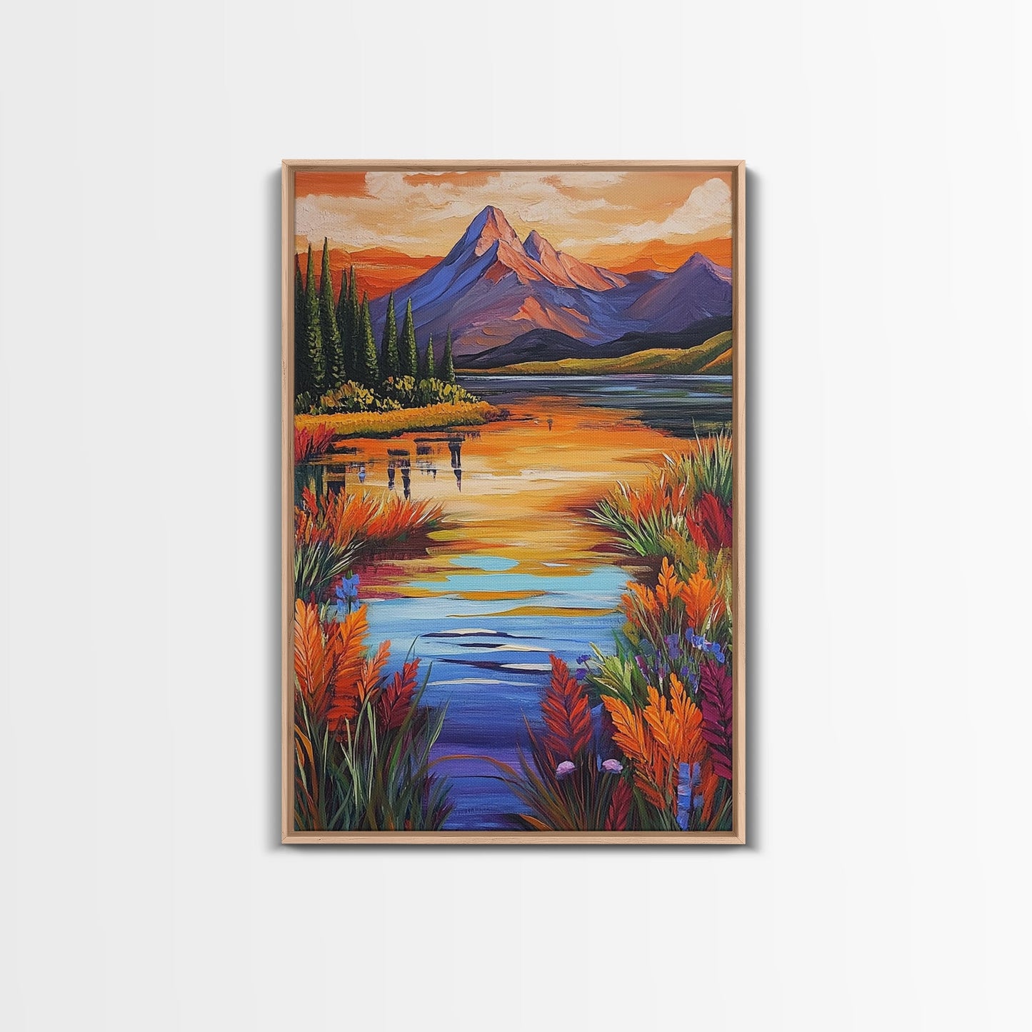 Mountain Autumn, River, Vibrant Reflection Canvas Print, Nature Wall Decor, Cabin or Lodge Living Room Art, Fall Landscape Style
