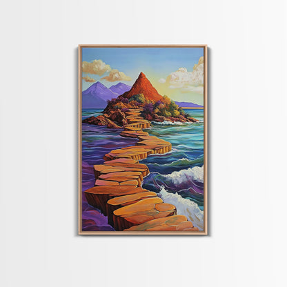 Island Pathway, Ocean Steps, Dreamy Seascape, Colorful Rocks, Framed Canvas Print, Hallway Wall Art, Coastal Home Decor, Zen Art