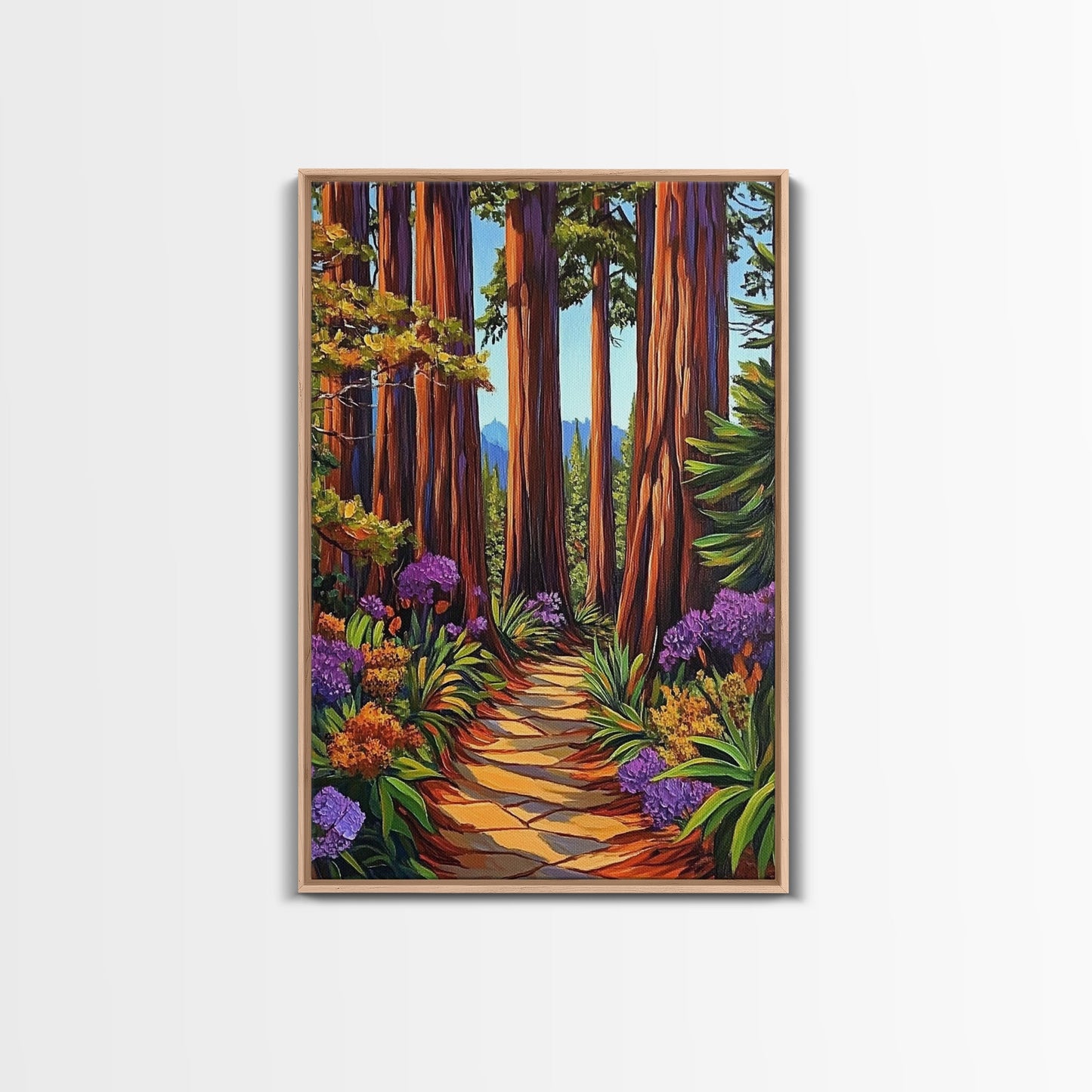 Forest Trail Trees, Nature, Canvas Print enchanted forest path wall art, redwoods hiking trail decor, Living Room Wall Art, boho vibes