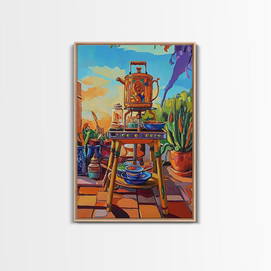 Kitchen, Vintage, Colorful, Decor, Canvas Print, Bold kitchen art with retro beverage station, great farmhouse or eclectic kitchen wall decor