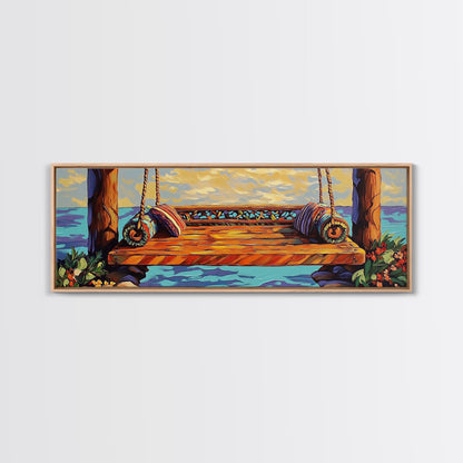 Ocean Swing Scene, Relaxing Seaside Painting, Nautical Coastal Art, Beach House Decor, Peaceful Canvas Print, Hallway Art, Bedroom Art