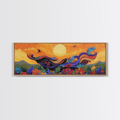 Abstract Bird, Flying Feathers, Bold Sunset, Canvas Print, Vibrant Boho Art, Living Room Statement Piece, Fall Color Palette