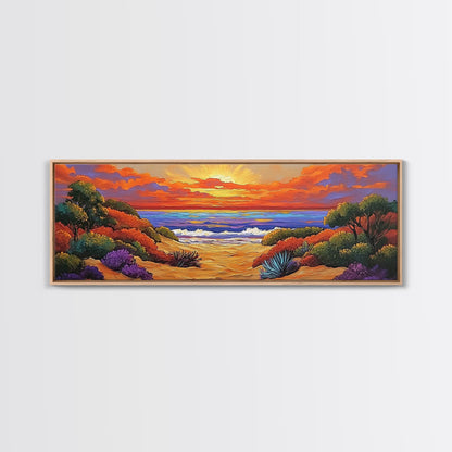 Autumn Sunset Path, Beach Trail Art, Vibrant Landscape, Framed Canvas Print, Fall Home Decor, Coastal Living Room Wall Art, Boho Art