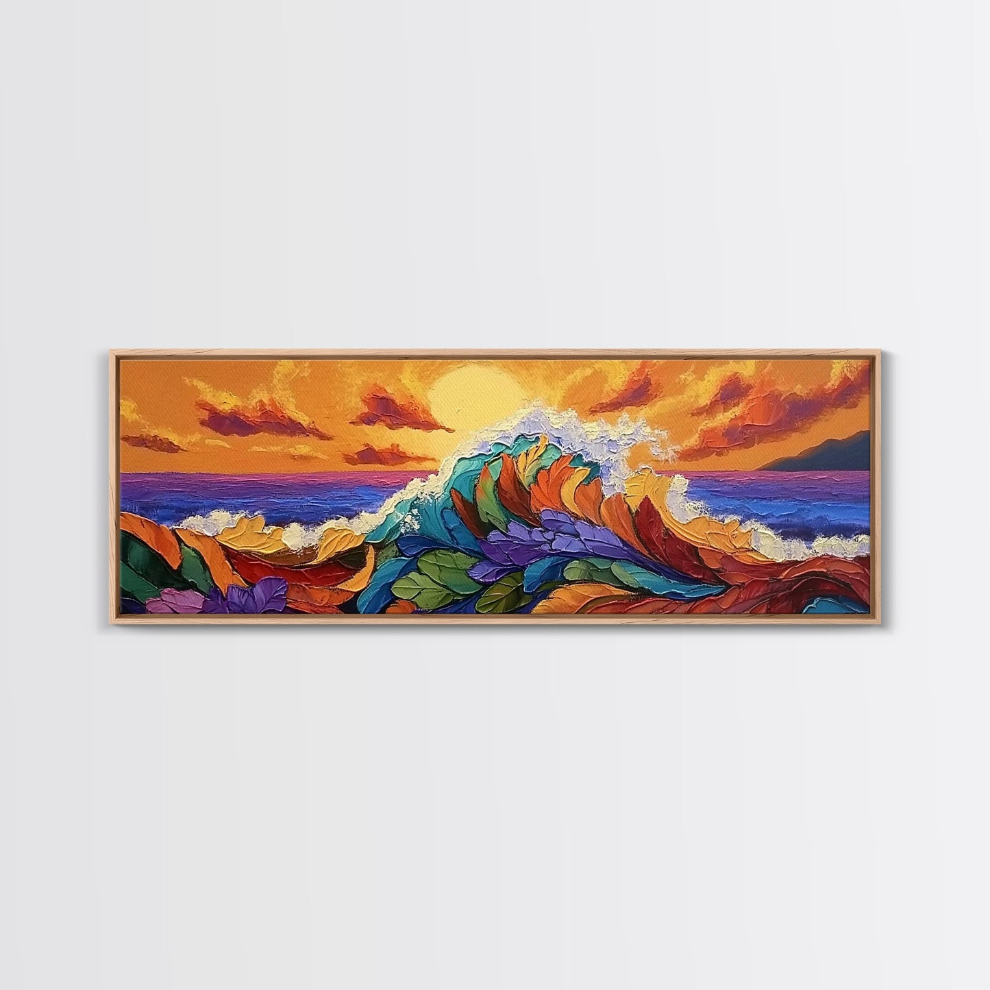 Floral Wave, Sunset Splash, Ocean Blooms, Whimsical Shore, Canvas Print, Bathroom Wall Art, Boho Coastal Decor, Vibrant Texture Art