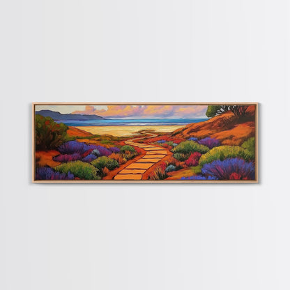 Ocean Pathway, Coastal Garden, Beach Vibes, Framed Canvas Print, Tropical Wall Art, Seaside Landscape, Boho Living Room Decor