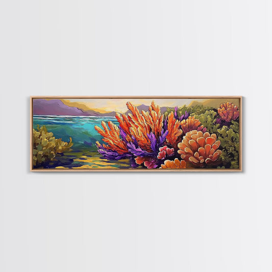 Underwater Garden, Ocean Coral, Color Explosion, Coastal Vibes, Framed Canvas Print, Bathroom Wall Art, Eclectic Decor, Tropical Art