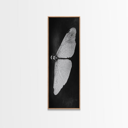 Dragonfly Wings Macro, Nature Insect Print, Detailed Bug Art, Minimalist Scientific Wall Decor, Framed Canvas Print, Study Room Art