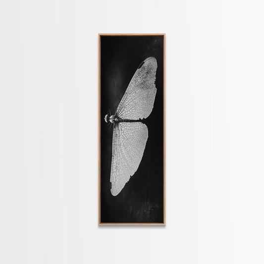 Dragonfly Wings Macro, Nature Insect Print, Detailed Bug Art, Minimalist Scientific Wall Decor, Framed Canvas Print, Study Room Art