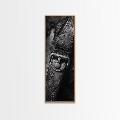 Leather Strap, Worn Texture, Rustic Detail, Framed Canvas Print, Industrial Wall Decor, Masculine Style, Close-Up Texture Art