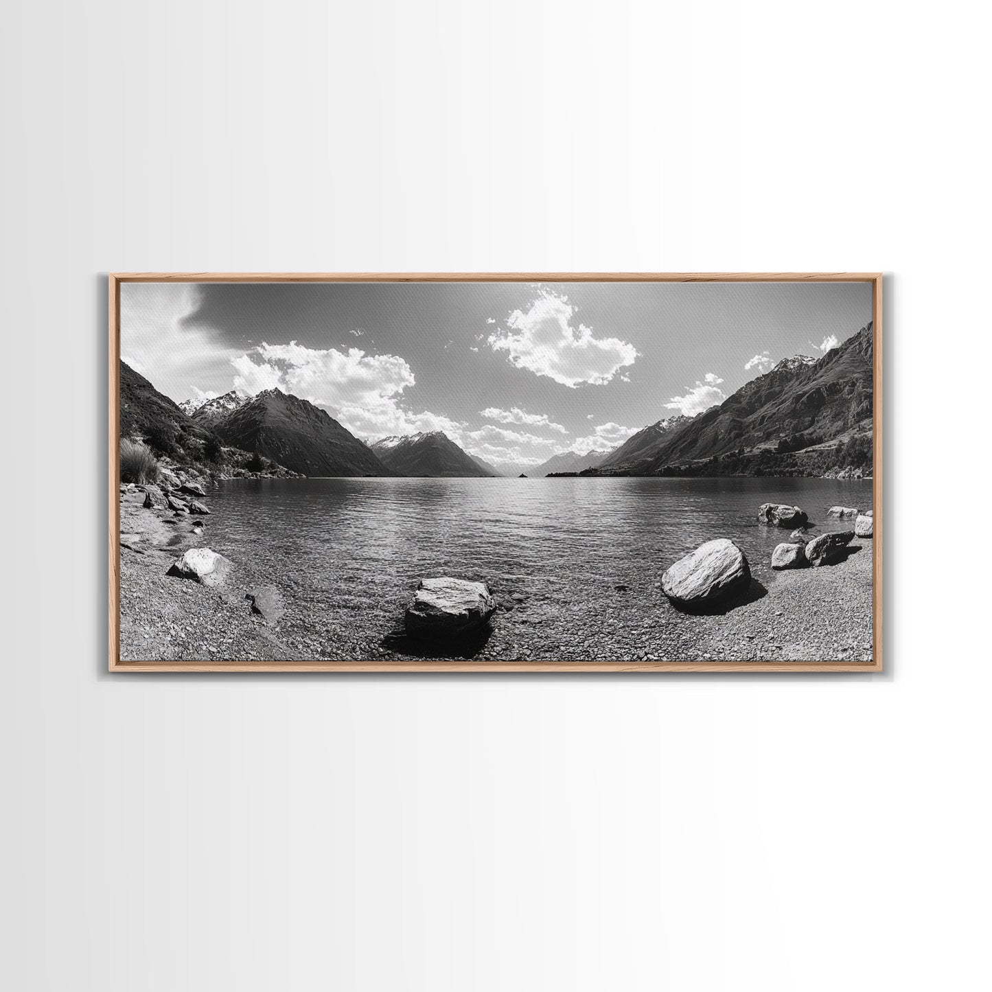 Alpine Lake Print, Mountain Reflection Art, Nature Photography, Black and White Canvas Print, Minimalist Living Room, Cabin Wall Decor