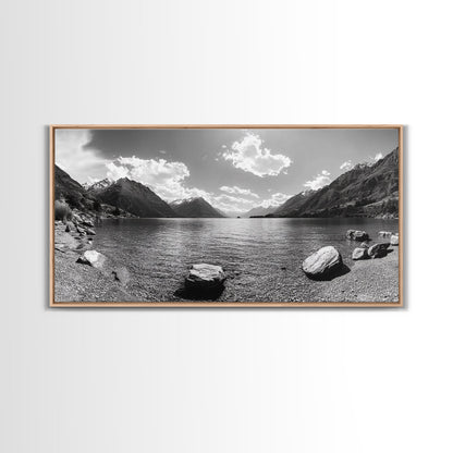 Alpine Lake Print, Mountain Reflection Art, Nature Photography, Black and White Canvas Print, Minimalist Living Room, Cabin Wall Decor