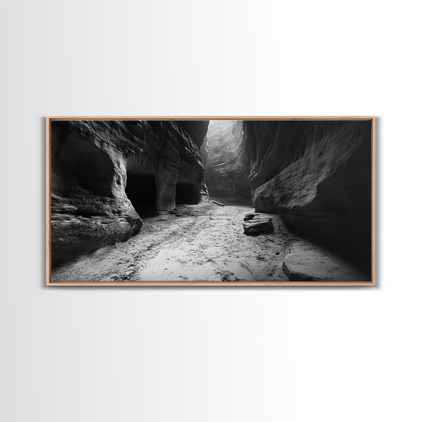 Sandstone Canyon Light, Desert Rock Passage, Dramatic Cliff Scene, Framed Canvas Print, Adventure Art, Hallway or Den Wall Decor