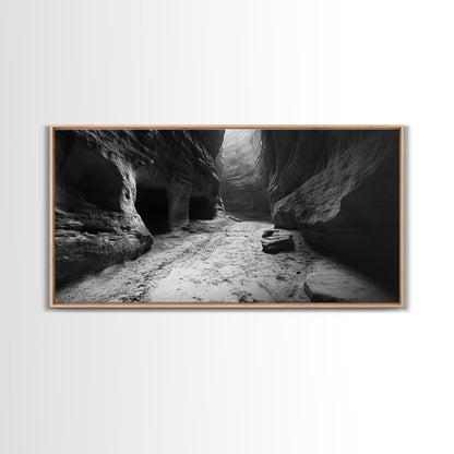 Sandstone Canyon Light, Desert Rock Passage, Dramatic Cliff Scene, Framed Canvas Print, Adventure Art, Hallway or Den Wall Decor