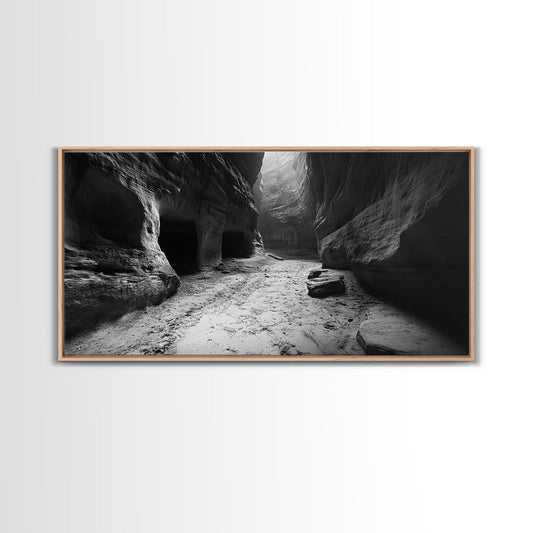 Sandstone Canyon Light, Desert Rock Passage, Dramatic Cliff Scene, Framed Canvas Print, Adventure Art, Hallway or Den Wall Decor