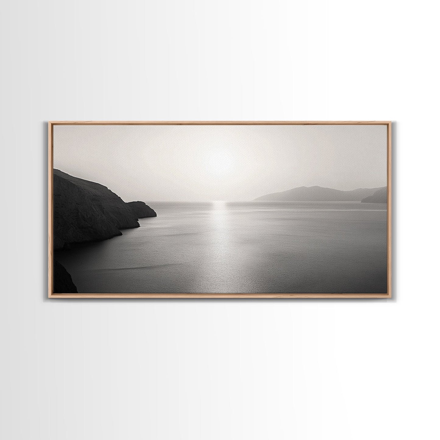Minimalist Seascape, Tranquil Horizon, Ocean Sun Glow, Zen Wall Art, Canvas Print, Meditation Room Decor, Neutral Tones Minimal Art
