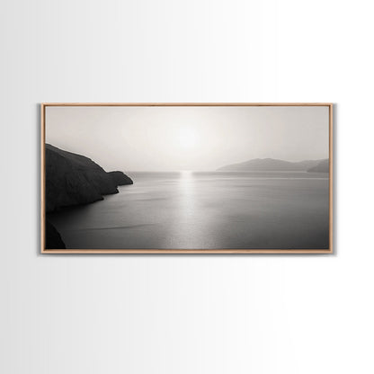 Minimalist Seascape, Tranquil Horizon, Ocean Sun Glow, Zen Wall Art, Canvas Print, Meditation Room Decor, Neutral Tones Minimal Art