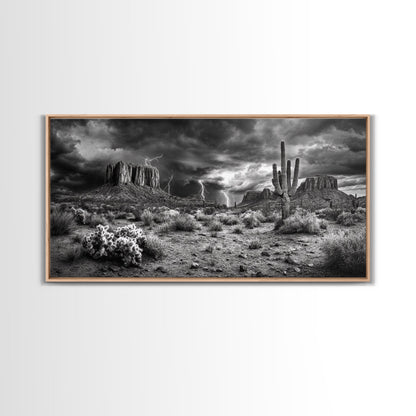 Wüstensturm-Szene, Blitzlandschaft, Südwest-Kunst, Dramatischer Himmel, Gerahmter Leinwanddruck, Western-Wandkunst, Rustikale Wohnzimmerdekoration