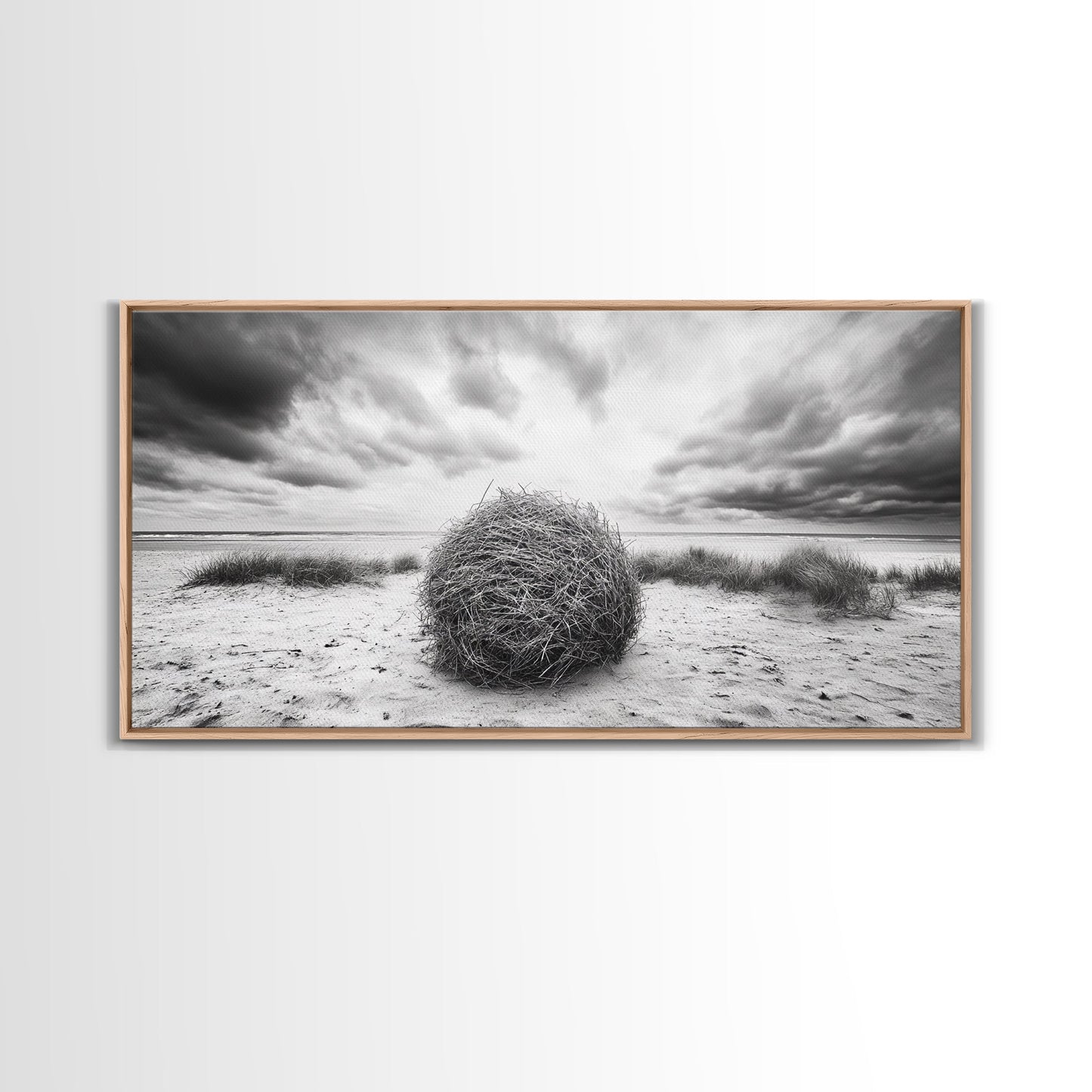 Desert Tumbleweed, Western Landscape, Stormy Sky, Framed Canvas Print, Rustic Farmhouse Wall Art, Fall Decor, Minimalist Western Art