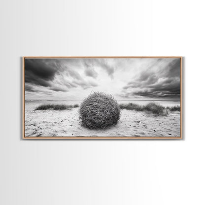 Desert Tumbleweed, Western Landscape, Stormy Sky, Framed Canvas Print, Rustic Farmhouse Wall Art, Fall Decor, Minimalist Western Art