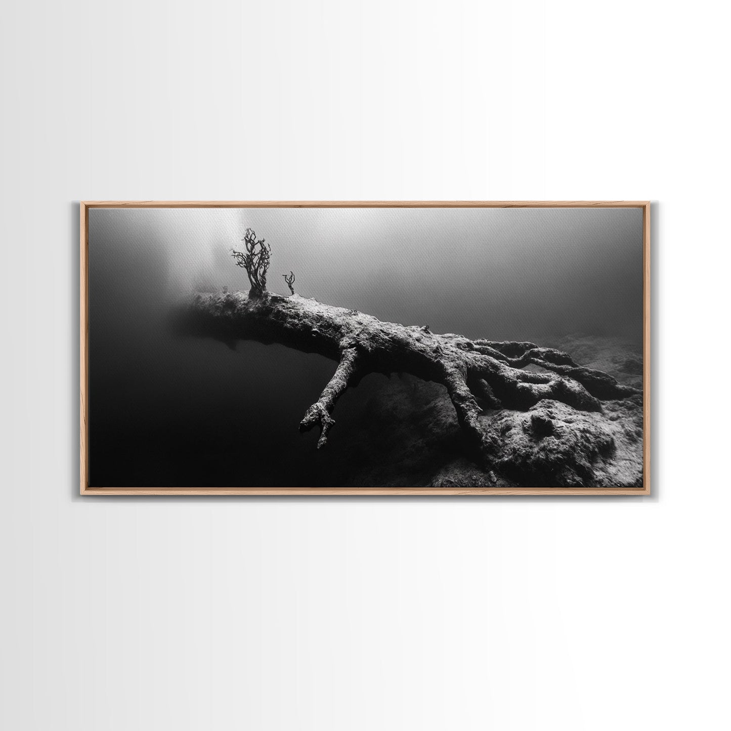 Underwater Tree, Ocean Roots, Nature Surrealism, Canvas Print, Moody Nautical Decor, Bathroom Wall Art, Black And White Abstract Art
