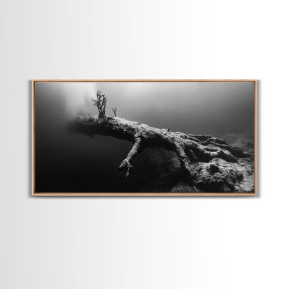 Underwater Tree, Ocean Roots, Nature Surrealism, Canvas Print, Moody Nautical Decor, Bathroom Wall Art, Black And White Abstract Art
