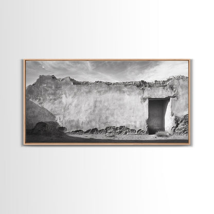 Adobe Wall, Desert Door, Rustic Texture, Framed Canvas Print, Southwest Wall Art, Neutral Earth Tones, Boho Western Living Room Decor