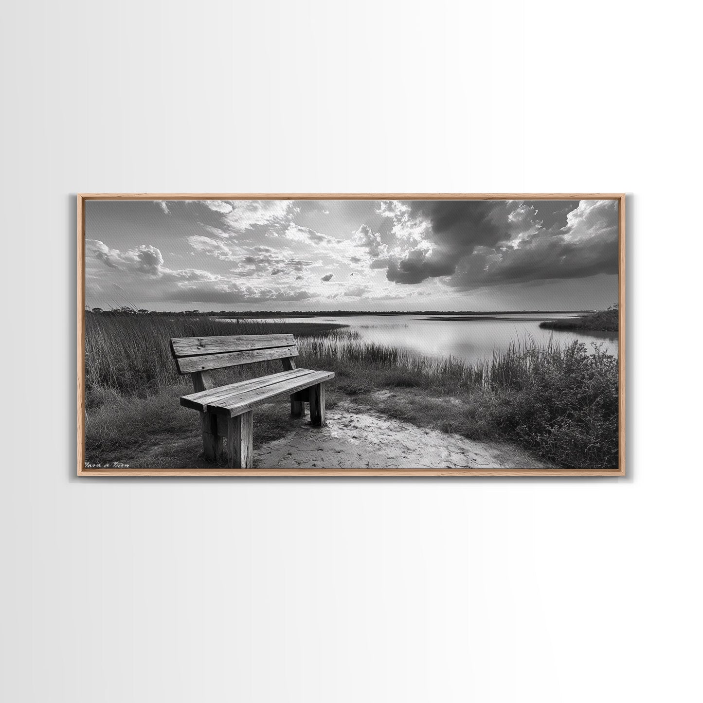 Lakeside Bench, Calm Waters, Sunset View, Canvas Print, Tranquil Nature Photography, Living Room Wall Art, Serene Outdoor Fall Landscape