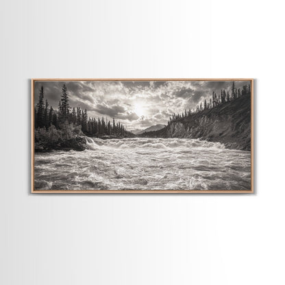 Mountain River Rapids, Adventure Landscape, Moody Forest Wall Art, Nature Explorer Vibes, Rustic Cabin Decor, Canvas Print