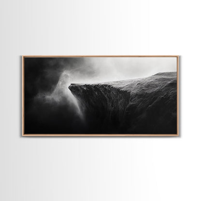 Misty Cliff, Fantasy Landscape, Monochrome Art, Mysterious Edge, Canvas Print, Moody Wall Decor, Bedroom Wall Art, Dark Nature Photography