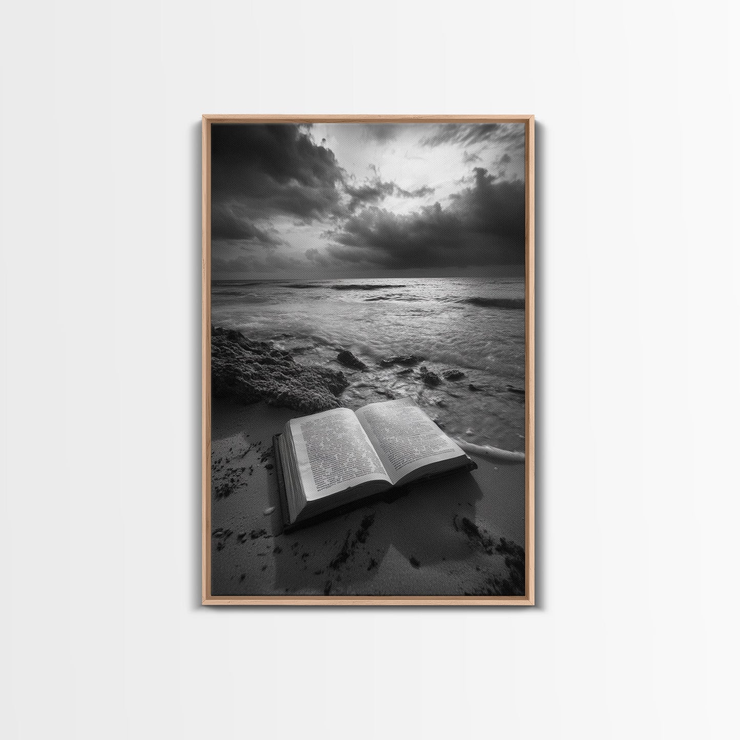 Book Beach Twilight, Reading By Ocean, Literary Seascape, Canvas Print, Study Wall Art, Moody Literary Art, Minimalist Coastal Decor