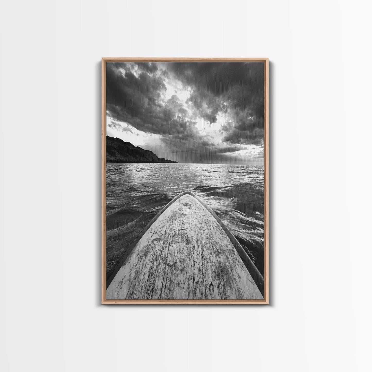 Stormy Sea, Paddle Board, Dramatic Sky, Ocean Adventure, Framed Canvas Print, Den Wall Art, Nautical Minimalist Decor, bedroom wall art