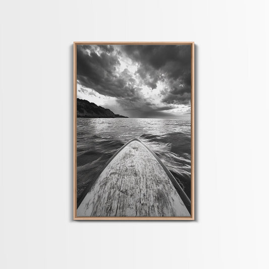Stormy Sea, Paddle Board, Dramatic Sky, Ocean Adventure, Framed Canvas Print, Den Wall Art, Nautical Minimalist Decor, bedroom wall art