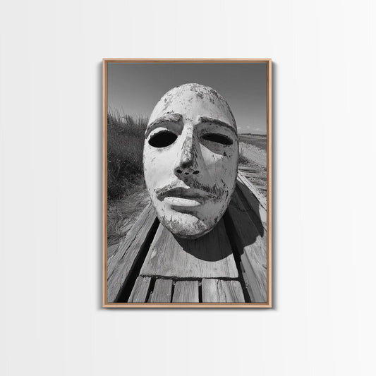Weathered Mask, Coastal Surreal, Driftwood Dream, Canvas Print, Abstract Wall Art, Rustic Home Decor, Boho Artistic Style