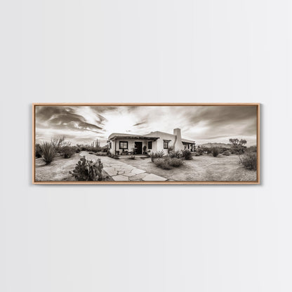 Desert Home, Adobe House, Rustic Pathway, Cactus Garden, Framed Canvas Print, Southwestern Decor, Living Room Wall Art, Western Aesthetic