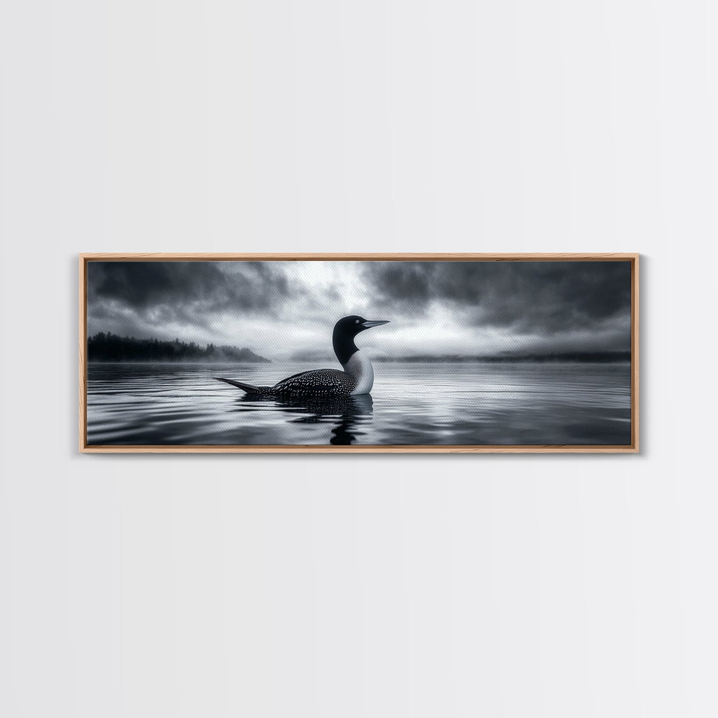 Northern Loon, Water Calm, Moody Wildlife, Canvas Print, Nature Wall Decor, Black and White Animal Art, Lakehouse Wall Art