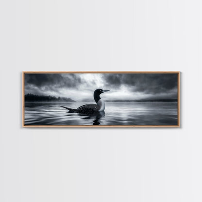 Northern Loon, Water Calm, Moody Wildlife, Canvas Print, Nature Wall Decor, Black and White Animal Art, Lakehouse Wall Art