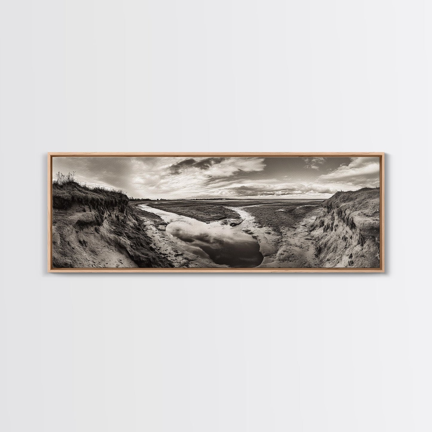 Marsh Landscape, Coastal Grasslands, Autumn Earth Tones, Framed Canvas Print, Fall Wall Art, Farmhouse Style, Rustic Entryway Decor