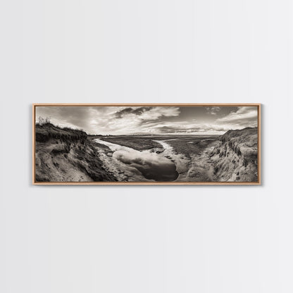 Marsh Landscape, Coastal Grasslands, Autumn Earth Tones, Framed Canvas Print, Fall Wall Art, Farmhouse Style, Rustic Entryway Decor