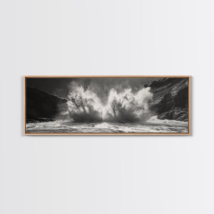 Ocean Splash, Powerful Wave Crash, Coastal Energy Wall Art, Framed Canvas Print, Modern Beach House Decor, Dynamic Living Room Art